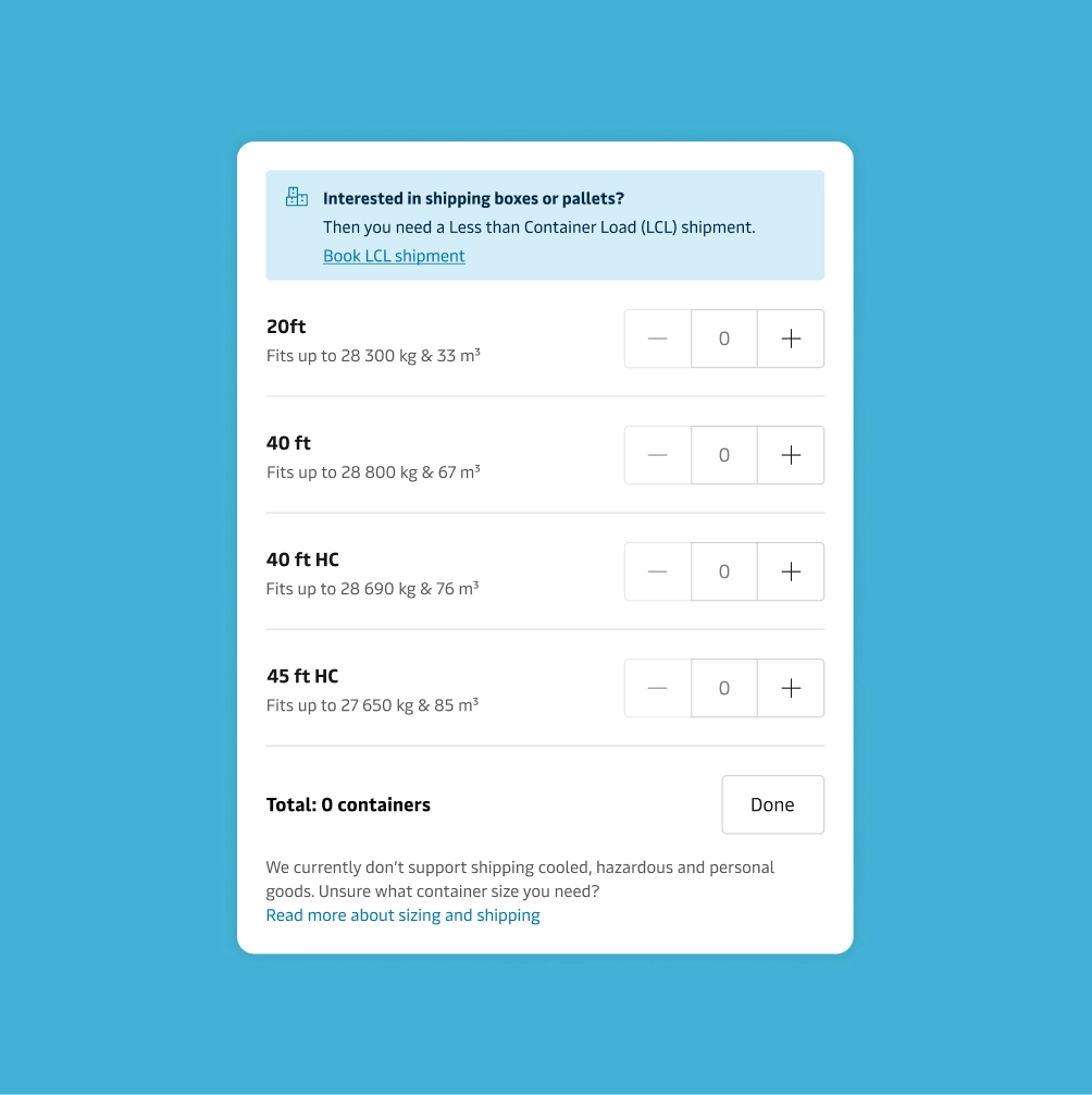 A screenshot of a dropdown to select containers.